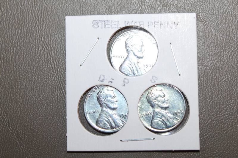 lot 2121 image: Lot of 3 Steel War Pennies ---1 From Each Mint P-S-D