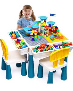lot 2001 image: Kids Activity Table Toddlers Kids Table and Chair Set with 152Pcs Large Marble Run Building Blocks All in One Kid Play Water Tables Sand Tables, STEM Toys for Boys Girls 3 4 5 6 Year Old