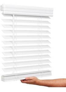 lot 2003 image: Lotus & Windoware Cordless, 2 Inch Faux Wood Blind, 34 Wide x 60 Long, Window Blinds, Blinds & Shades, Blinds for Indoor Windows, Embossed, Bright White
