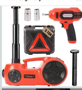lot 2004 image: ROGTZ Upgraded Electric Hydraulic Car Jack Kit 5 Ton 12V Portable Lift Range 20.9 Inch with Impact Wrench and Tire Inflator Pump for SUV Sedan Truck Repair Floor Jack for Tire Change with LED Light