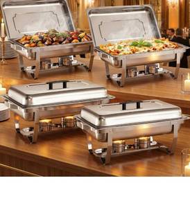 lot 2013 image: Chafing Dishes for Buffet 4 Pack, 9 Quart Stainless Steel Chafing Dish Buffet Set with Folding Frame, Food Warmers for Parties, Catering Supplies, Banquets, and Weddings