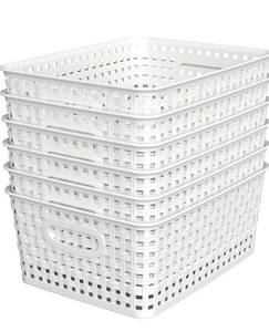 lot 2014 image: WYT Woven Plastic Storage Baskets, 6 Pack White Weave Bins Organizer, 10.1 x 7.55 x 4.1
