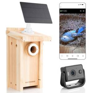 lot 2018 image: WHITEHORSE Bird House with Camera - Wireless &amp Solar Powered - Take Photos &amp Videos from Your Phone (Free App) - Get Notified When a Bird is Detected- Bluebird Nestbox Built to NABS Specs (15&nbspFloor)
