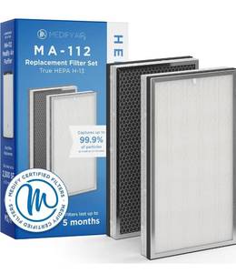 lot 2021 image: Medify Air MA-112 Genuine Replacement Filter  for Allergens, Wildfire Smoke, Dust, Odors, Pollen, Pet Dander  3 in 1 with Pre-filter, H13 HEPA, and Activated Carbon  Removal to 0.1 Microns  1-Pack
