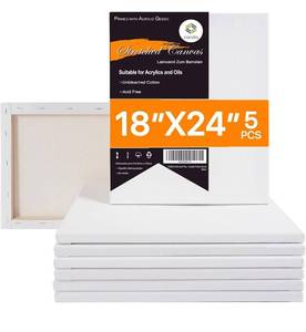 lot 2038 image: CONDA 18x24 inch Stretched Canvas for Painting, 5 Pack Large Canvas, 100% Cotton, 58 Inch Profile Big Stretched Canvas Value Bulk Pack for Acrylics, Oils Painting