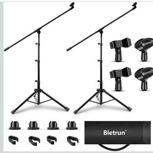 lot 2043 image: Microphone Stand 2 Pack, Bietrun Tripod Mic Stand Adjustable Boom Height,