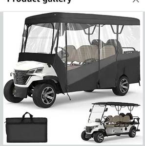 lot 2045 image: KEMIMOTO Golf Cart Enclosure, 6 Passenger Golf Cart Rain Cover, 600D Waterproof Driving Enclosure with Clear PVC Windshield for Extended Roof Golf
