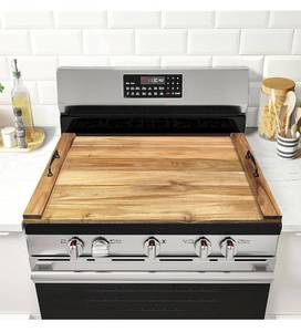 lot 2073 image: Noodle Board Stove Cover with Handles for Electric, Gas Stove Top (Acacia Wood)