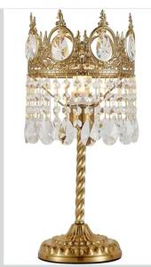 lot 2078 image: Vintage Gold Crown Shape Crystal Table Lamp