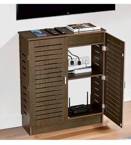 lot 2084 image: WiFi Router Storage Cabinet, PVC Floor Standing Router Storage Box Modem, Power Strip and Cable Management Hider Organizer for Home and Office (Walnut)