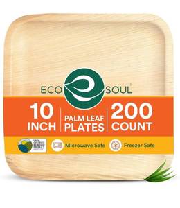 lot 2100 image: ECO SOUL 10 Inch Disposable Palm Leaf Plates 200 Pack Premium Food-Safe Heavy Duty Compostable Bamboo Paper Plates for Lunch, Dinner, Birthday, Weddings, Party, Camping & Catering Events Square