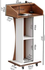 lot 2101 image: Mobile Wooden Podium Stand with Lockable Wheels Modern Presentation Blockboard Lectern Black Walnut Color with Storage Shelves for Office, Church, Classroom, Conference Room