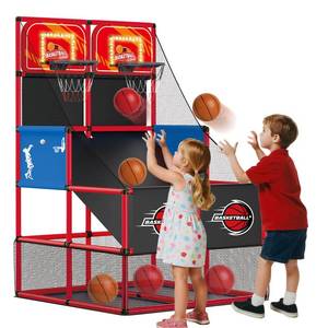 lot 2116 image: Drmukie Upgrade Dual Basketball Arcade Game Kids Basketball Hoop with Electronic Scoreboard LED Light 6 Balls Indoor Outdoor Sports Toys Gifts for Boys Girls Ages 3-8 (Red)
