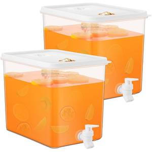 lot 2117 image: Domensi 2 Pack 2 Gallon Drink Dispenser for Fridge with Spigot Water Dispenser Leak Proof Lids Filter Screen Beverage Juice Container Sealed Plastic Lemonade Milk Cold Hot Drink Tea Jug for Party