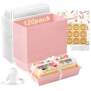 lot 2118 image: WERTIOO 120Pcs Charcuterie Boxes with Clear Lids - 7 Inch Disposable Paper Mini Charcuterie Boxes, To Go Bakery Dessert Boxes with Lid for Sandwich, Cookie, Sushi, Cake Slice, and Strawberries (Pink)