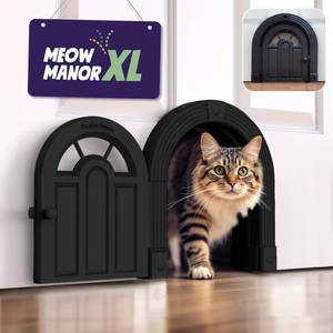 lot 2130 image: Purrfect Portal Meow Manor XL Interior Cat Door No-Flap Pet Door for Interior Doors, Easy DIY Installation, Cat Door for Cats up to 30 lbs, Black