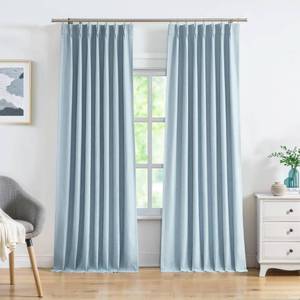 lot 2144 image: Dusty Blue Pinch Pleated Full Blackout Curtains Linen Texture Noise Reducing Window Treatment Panel 102 Inch for Living Room Bedroom Thermal Insulated Back Tab Drapes with Hooks, 2 Panel, 40Wx102L