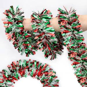 lot 2152 image: 50 FT Christmas Tinsel Garland Christmas Decorations for Xmas Tree Decor Metallic Twist Shiny Hanging Garlands for Tree Mantel Stairs Fireplace Home Indoor Holiday Party Supplies (Red Green White)