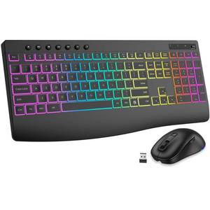 lot 2155 image: Wireless Keyboard and Mouse Combo, 9 Backlit Effects, Rechargeable 4000mAh Backlit Keyboard with Wrist Rest, 6 Button Mouse, 2.4G Full Size Quiet Keyboard Set for Computer, PC, Laptop, Mac, Windows