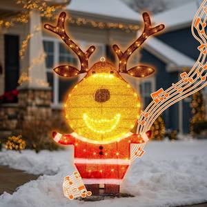 lot 3000 image: PEIDUO Reindeer Christmas Decor, Lighted Deer Christmas Decorations Outdoor with 146 Lights, Motion Sensor Controller Sync with Music, 2D Xmas Deers for Lawn Porch Garden Indoor Outside, 2.6 FT