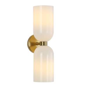 lot 3001 image: EFINEHOME Minimalist 2-Light Gold Wall Sconces with Cylinder Glass Shades- Mid Century Vanity Wall Double Lights Hardwired- Modern Indoor Glass Wall Mounted Art Decor Lights (Milky White, 1 Pack)