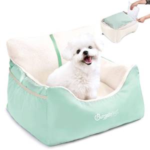 lot 3009 image: BurgeonNest Dog Car Seat for Small Dogs, Detachable and Washable Cat Carseats Under 25 lbs, Soft Pet Booster Seats with Storage Pockets and Clip-On Leash Portable Car Travel Carrier Bed, Beige Green