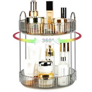 lot 3014 image: Niluks 360 Rotating Makeup Organizer, 2 Tier Lazy Susan Bathroom Counter Organizer, Skincare Organizers, Spinning Perfume Organizer & Vanity Organizer Countertop (Classic Grey, 2 Tier)