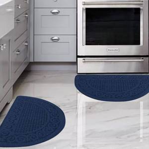 lot 3016 image: Navy Kitchen Mats for Floor 2 Piece 18X30, Non Skid Washable Kitchen Rugs, Absorbent Standing Rug, Throw Rug,Half Circle Carpet for Sink,Laundry Room Area