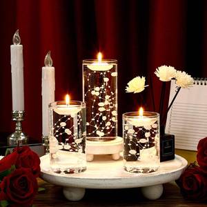 lot 3024 image: Hoolerry 9 Set Glass Cylinder Vases for Centerpieces, Multiple Size Clear Hurricane Candleholder with Floating Candles Artificial String for Wedding Table Decor(4,4.7, 6,White)