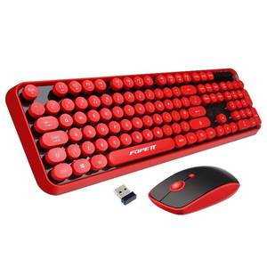 lot 3025 image: FOPETT Wireless Keyboard and Mouse Combo, 104 Keys Full-Sized 2.4 GHz Round Keycap Colorful Keyboards, USB Receiver Plug and Play, for Windows, Mac, PC, Laptop, Desktop (Black Red)