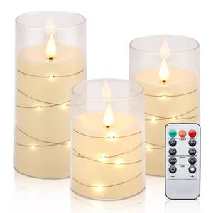 lot 3057 image: Aignis Flickering Flameless Candles Battery Operated Candles LED Candles with Remote Timer for HomeWeddingBirthdayHoliday Decor, Warm White 3D Flame Set of 3 (D3 xH4 5 6)