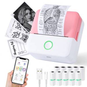 lot 3063 image: cudinham Print Pods Mini Printer, Sticker Printer with 10 Rolls Thermal Printing Paper, Inkless Pocket Printpod for Phone, Impresora Port til for Notes, DIY, Compatible with iOS &amp Android (Pink)