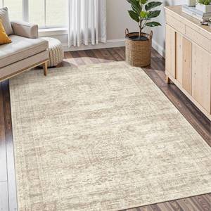 lot 3072 image: Soalmost 4x6 Area Rugs for Living Room, Vintage Washable Rugs for Dining Room, Bedroom, Home Office Decor, Non-Slip Beige Carpet Thin Rug