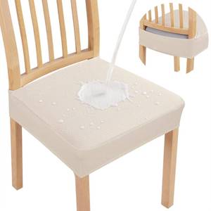 lot 3077 image: Smiry Waterproof Seat Covers for Dining Room Chairs Set of 4, Stretch Jacquard Removable Washable Chair Seat Slipcovers Protector, No Rear Covers, Beige
