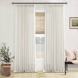 lot 3079 image: Pinch Pleated Linen Curtains 108 Inches Long for Living Room 2 Panels Set Cream Ivory Flax Double Pleated Drapes Back Tab Neutral Boho Ceiling Floor 108 Inch Window Curtains Bedroom Natural Birch