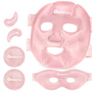 lot 3090 image: RelaxCoo Ice Face Eye Mask for Dark Circles and Puffiness Cold Warm Compress, Gel Cold Cooling Face Mask Package for Women and Men, Migraines, Headache, Stress and Relaxation, Pink