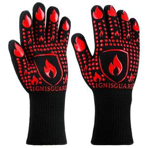 lot 3097 image: IGNISGUARD BBQ &amp Grill Gloves, Oven Gloves, 1472°F Silicone Oven Mitts Heat Resistant Grilling Gloves Fireproof Non-Slip for Barbecue Cooking Baking Smoking, 1-Pair Red - L
