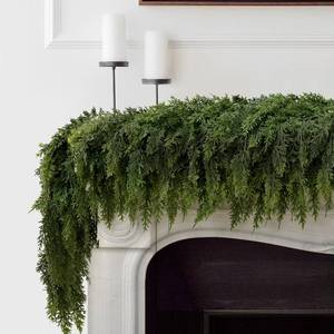 lot 2164 image: 2PCS 6FT Christmas Cedar Garland with 160 Pine Tips, Realistic Faux Garland Artificial Greenery for Fireplace, Table, Wall, Indoor, Outdoor Holiday Home Decorations