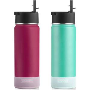 lot 2165 image: koodee 2 Pack Water Bottle 26 oz Stainless Steel Insulated Water Bottle With Straw Reusable BPA Free,Sports (Fuchsia Red-Teal)