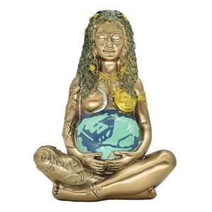 lot 2167 image: Miyolo Mother Earth Gaia Statue Goddess Figurine Resin Wiccan Altar Table Decor for Witchy Spiritual Room Supplies Collections, Painted Bronze Blue