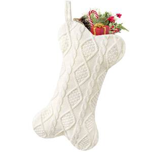 lot 2170 image: Malier Dog Christmas Stocking, Knit White Christmas Stocking for Dogs, Bone Shape Dog Stocking Christmas Large Pet Stockings Hanging Dog Christmas Stocking for Dogs Cats Pets (White)