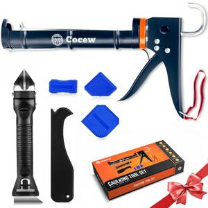 lot 2171 image: Caulk Gun Kit, Smooth Silicone Caulking Gun and Caulk Remover Tool, Sealant Finishing Tool Grout Scraper for Kitchen Bathroom Window Sink Joint, All in One with Gift Box