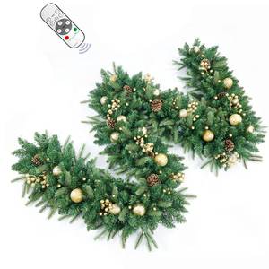 lot 2172 image: 9FT Pre-Lit Artificial Christmas Garland with Dual Color LED Lights and Timer by Remote Control and Batteries Operated, Holiday Decorations, for Indoor Door Home Stairs Fireplaces Wall