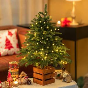 lot 2175 image: BLOSMON Christmas Norfolk Pine Tree 2.6ft Small Table Top Christmas Tree with Lights - Remote Control 70 LEDs Timer 8 Lighting Modes Wooden Pot - Mini Artificial Xmas Trees Desk Home Decor