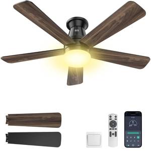 lot 2178 image: Minthouz Ceiling Fans with Lights, 42 inch Ceiling Fan with Light with APPRemote Control, 6000K Dimmable LED, Modern Flush Mount Ceiling Fan for Indoor Bedroom Living Room, DC Reversible, Black