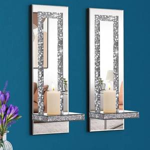 lot 2193 image: Aeveco Crystal Crush Diamond Mirrored Candle Sconces, Silver Wall Candle Holder Set of 2, Wall Decorations for Living Room��Dining Room (Rectangle Stripe (Style 4))