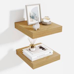 lot 2195 image: Fun Memories Floating Shelves for Wall - 10 x 10 Wood Shelf with Invisible Bracket - Deep Floating Shelves - 10 Inch Shelf Wall-Mounted for Living Room & Bathroom - Oak - Set of 2