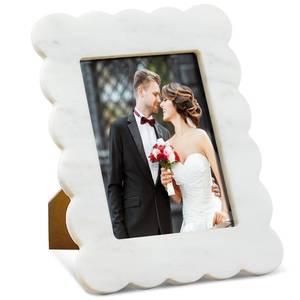 lot 2198 image: Yalikop Scalloped Marble Picture Frame Display Photos Tabletop Display White Frame Home Picture with Acrylic Transparent Board Decor for Bookshelf Table Home(5 x 7 Inches)