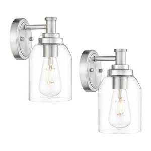 lot 2200 image: zeyu Industrial Brushed Nickel Sconces Set of 2, Bathroom Wall Sconce with Clear Glass Shade, Indoor Sconces Wall Lighting for Bedroom Living Room Mirror, ZG33B-2 BN