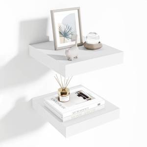 lot 2203 image: Fun Memories Floating Shelves for Wall 10 Inch, 10 Inch Deep Square Wall Shelves, Bathroom Storage Shelves Over Toilet, Wood Floating Shelves for Living Room Bedroom, White, Set of 2
